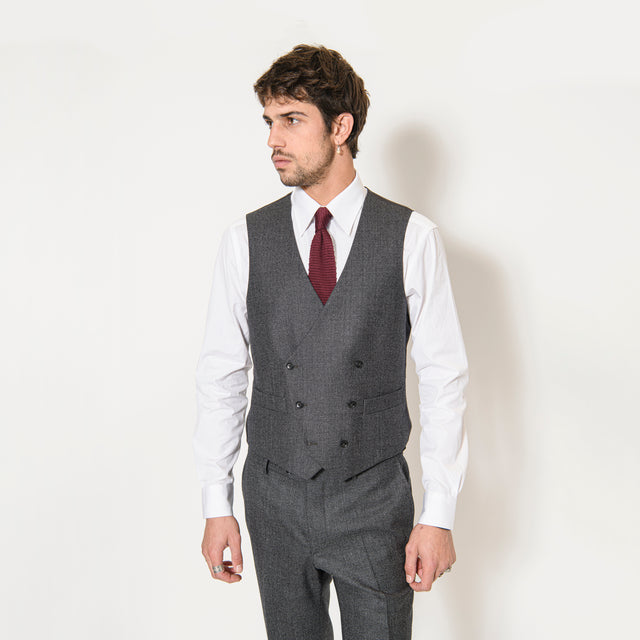 Gilet Croisé "Rome" Gris en Tweed Chiné Vitale Barberis Canonico