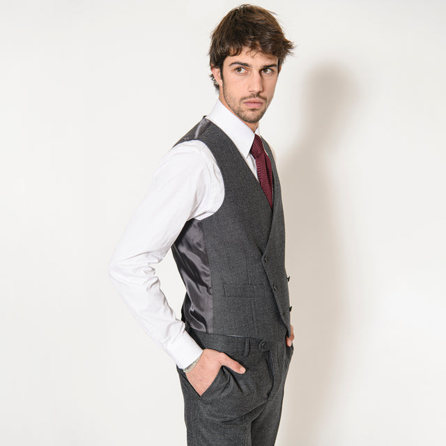 Gilet Croisé "Rome" Gris en Tweed Chiné Vitale Barberis Canonico