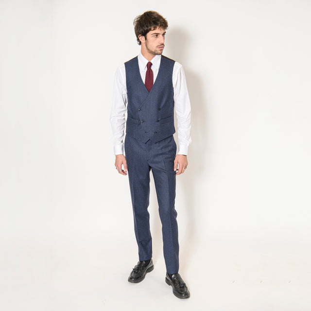 Gilet Croisé "Rome" Bleu Marine en Tweed Chiné Vitale Barberis Canonico