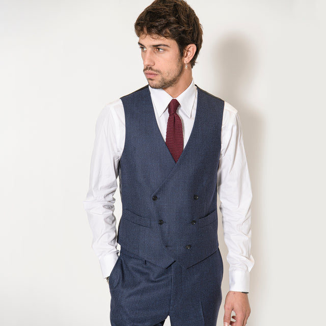 Gilet Croisé "Rome" Bleu Marine en Tweed Chiné Vitale Barberis Canonico