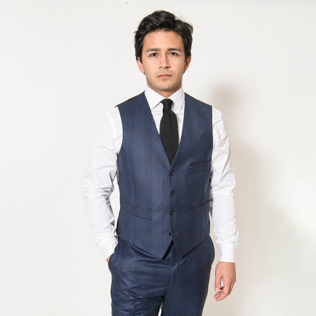 Gilet Prince de Galle "Milan" en Flanelle Bleu Marine Vitale Barberis Canonico