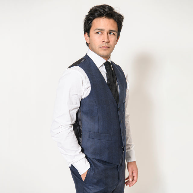 Gilet Prince de Galle "Milan" en Flanelle Bleu Marine Vitale Barberis Canonico
