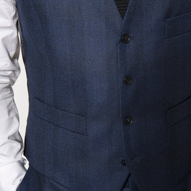 Gilet Prince de Galle "Milan" en Flanelle Bleu Marine Vitale Barberis Canonico