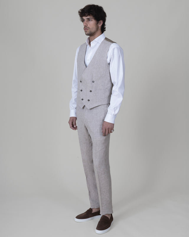 Gilet Croisé "Cyclades" en Lin Beige de chez Angelico