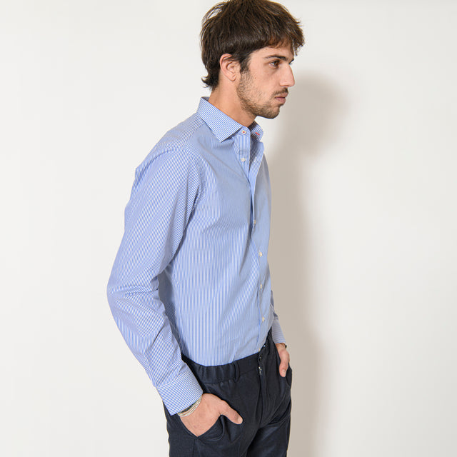 Chemise Col "Italien" à Rayures Batôns Bleu Marine