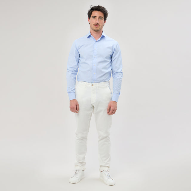 Chemise Col "Italien" à Rayures Batôns Bleu Ciel