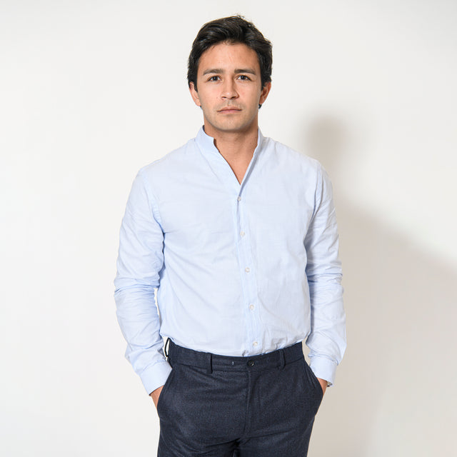 Chemise Col "Monte-Carlo" en Oxford à Rayures Blanche et Bleu