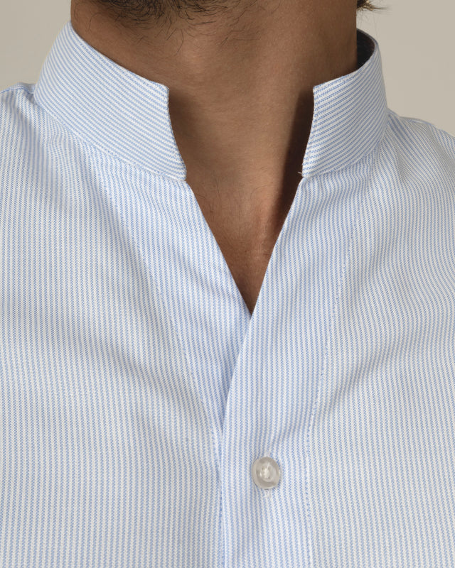 CHEMISE COL MONTE-CARLO EN OXFORD À RAYURES BLANCHE & BLEU