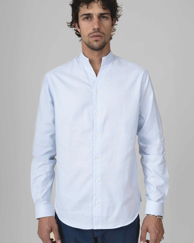 CHEMISE COL MONTE-CARLO EN OXFORD À RAYURES BLANCHE & BLEU