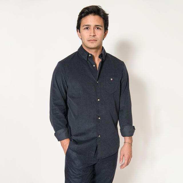 Chemise "Corfou" en Velours Milleraie Bleu Marine