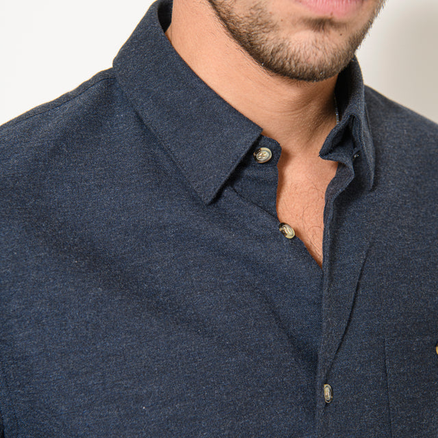 Chemise "Corfou" en Flanelle de Coton Bleu Marine