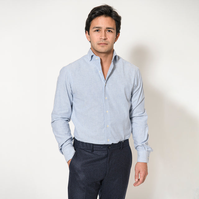 Chemise Nouveau Col "Cutaway" Jeans Chambray délavée à Fine Rayure