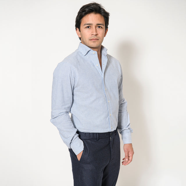 Chemise Nouveau Col "Cutaway" Jeans Chambray délavée à Fine Rayure