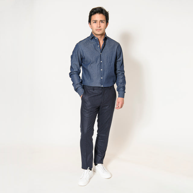 Chemise Nouveau Col "Cutaway" Jeans Twill Foncé