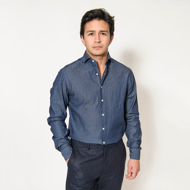 Chemise Nouveau Col "Cutaway" Jeans Twill Foncé