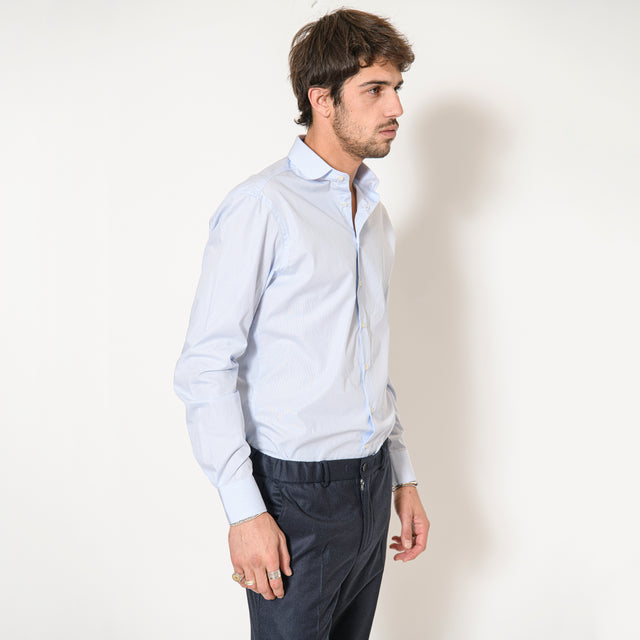 Chemise Col "Claudine" Bleu Ciel à Micro-Rayures