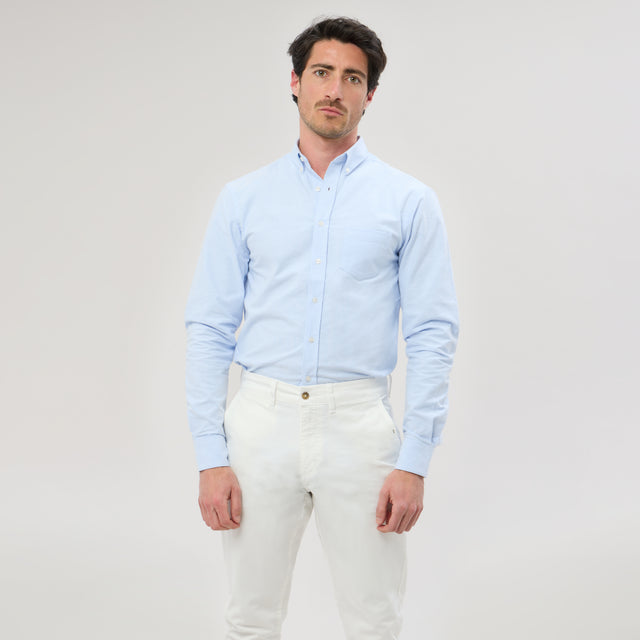 Chemise Col "Soho" en Flanelle de Coton Bleu Ciel