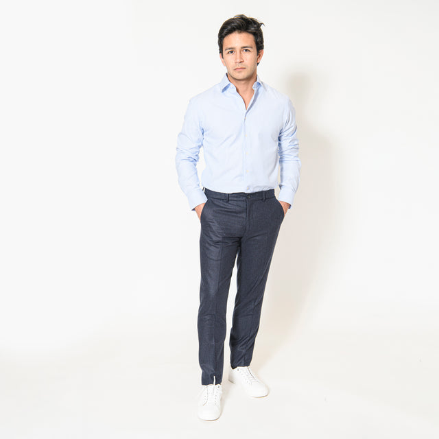 Chemise Col "Italien" Piquée Bleu Ciel