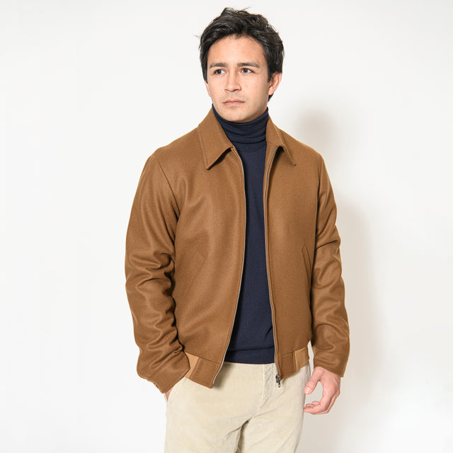 Le Blouson Teddy "Jimmy" Camel Col Chemise à Bords Côtes