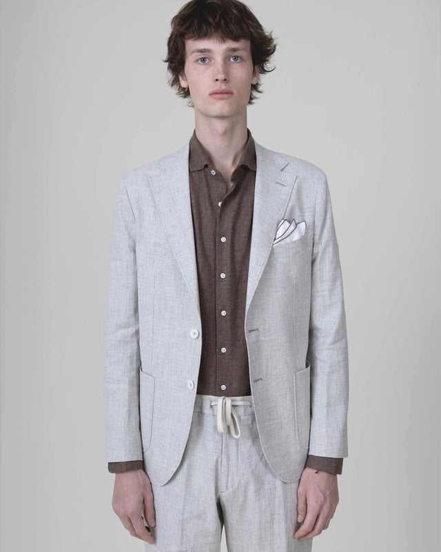 Veste Napolitaine "Laganas" Piquée en Coton Lin Elasthanne Café & Beige