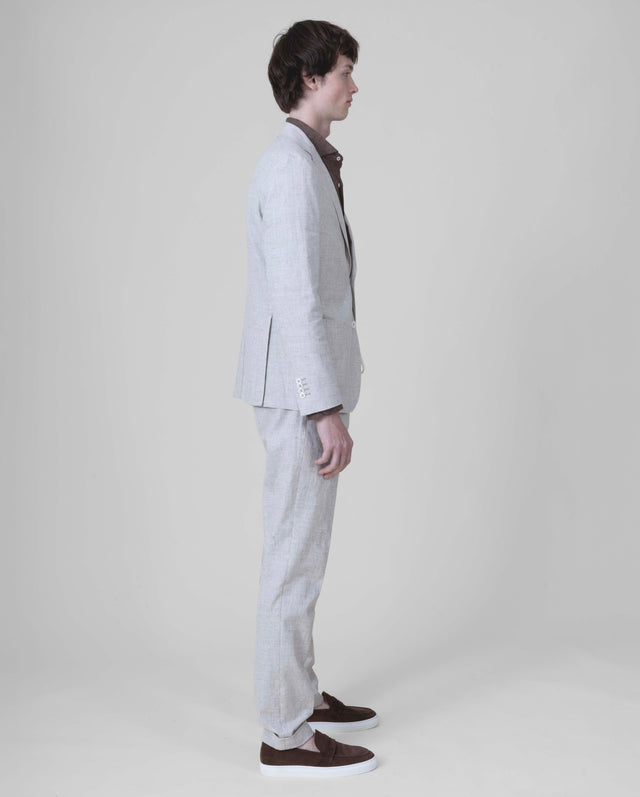 Veste Napolitaine "Laganas" Piquée en Coton Lin Elasthanne Café & Beige