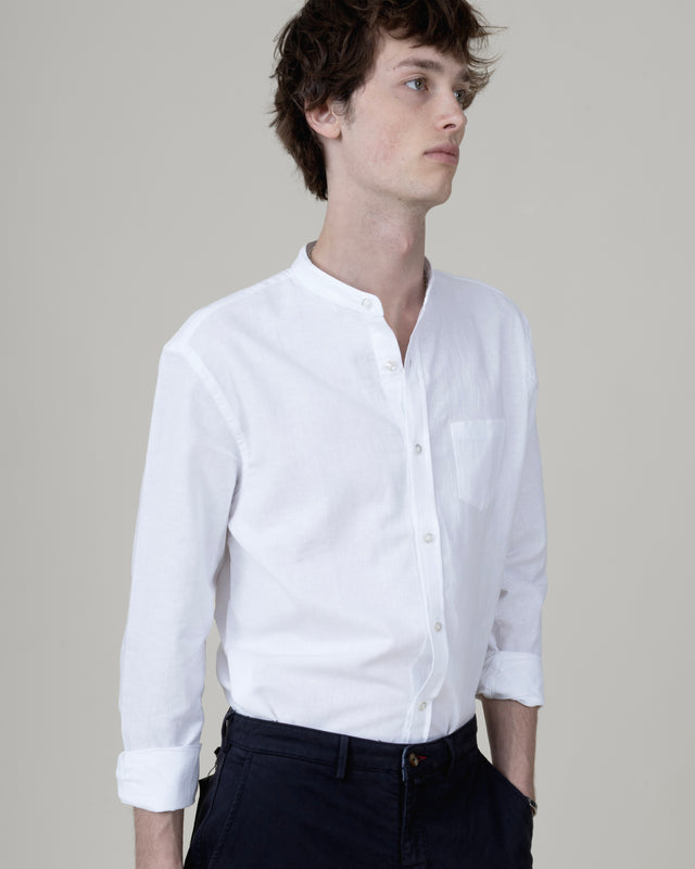 CHEMISE COL MAO BLANCHE EN LIN & COTON