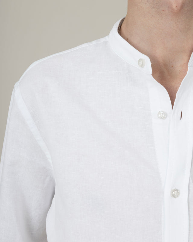 CHEMISE COL MAO BLANCHE EN LIN & COTON