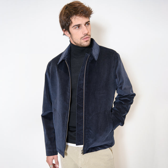 Blouson "Mario" Matelassé en Gros Velours Bleu Marine