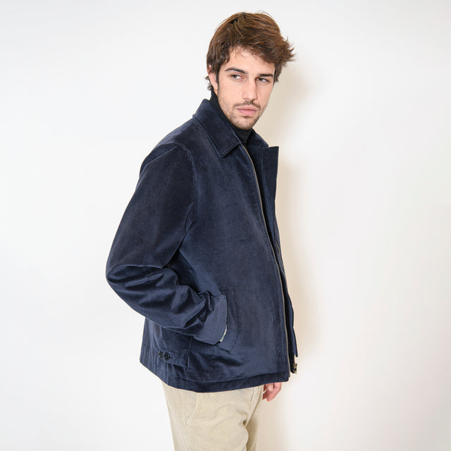 Blouson "Mario" Matelassé en Gros Velours Bleu Marine