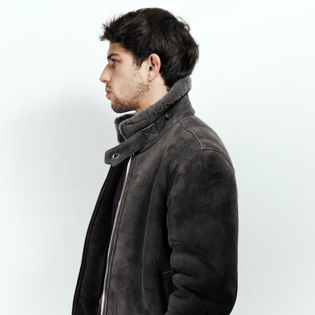 Blouson "Maverik" en Peau Lainé de Mouton Gris Anthracite