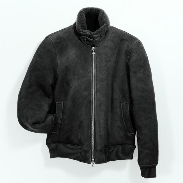 Blouson "Maverik" en Peau Lainé de Mouton Gris Anthracite