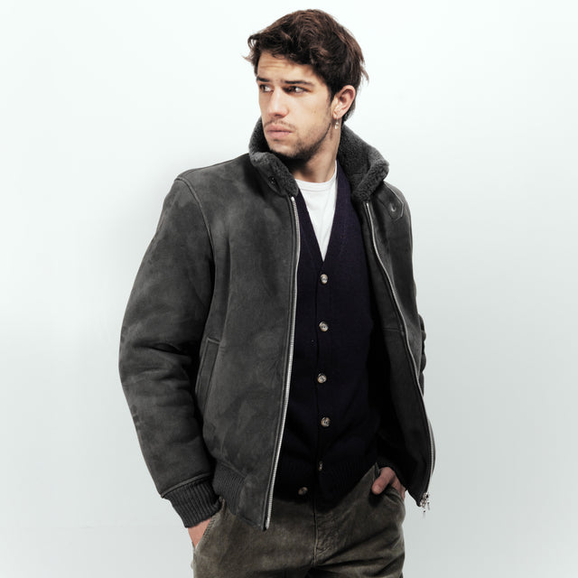 Blouson "Maverik" en Peau Lainé de Mouton Gris Anthracite