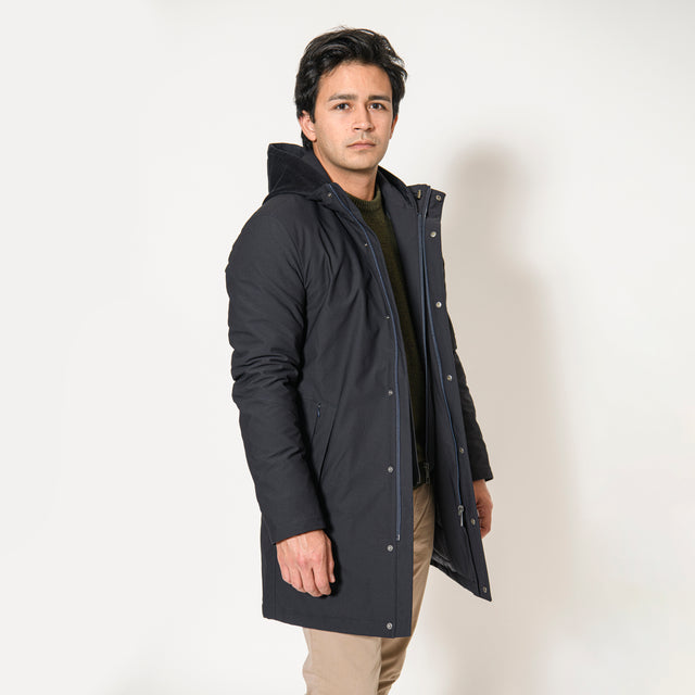 Manteau "Midlands" Technique Bleu Marine avec Plastron intérieur et Capuche amovible