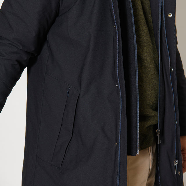 Manteau "Midlands" Technique Bleu Marine avec Plastron intérieur et Capuche amovible