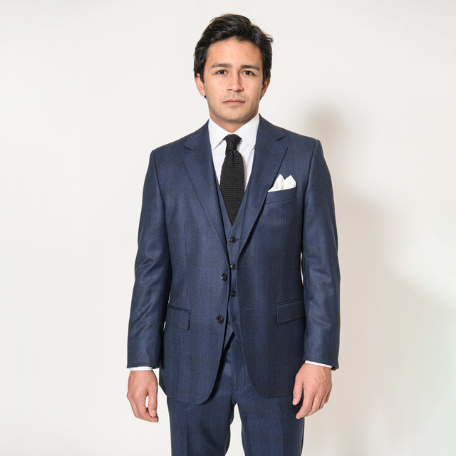 Costume Prince de Galle "Milan" Bleu Marine en Flanelle Vitale Barberis Canonico