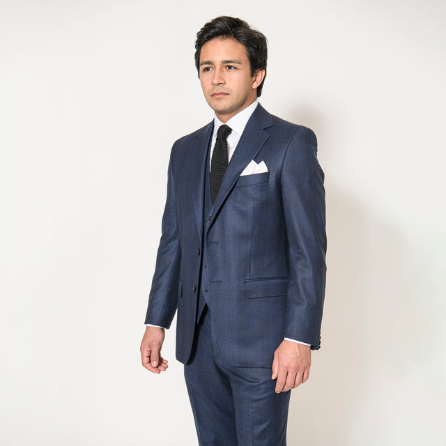 Costume Prince de Galle "Milan" Bleu Marine en Flanelle Vitale Barberis Canonico