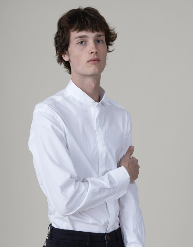 CHEMISE DE CÉRÉMONIE À COL CASSÉ BLANCHE & BOUTONS CACHÉS