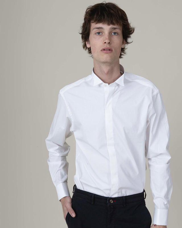 CHEMISE DE CÉRÉMONIE À COL CASSÉ BLANCHE & BOUTONS CACHÉS