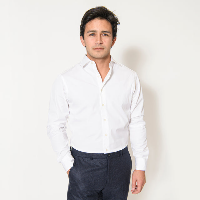 Chemise Col "Italien" en Popeline Blanche