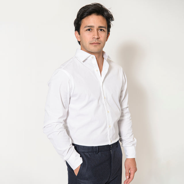 Chemise Col "Italien" en Popeline Blanche