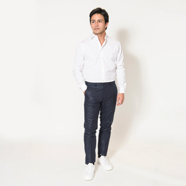 Chemise Col "Italien" en Popeline Blanche