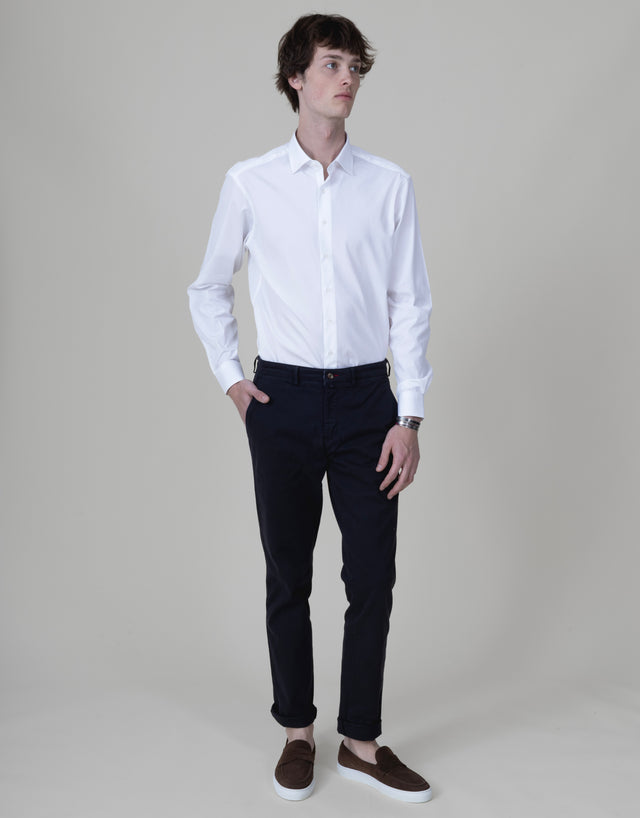 CHEMISE COL ITALIEN EN POPELINE BLANCHE