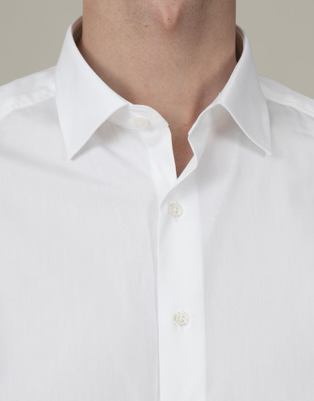 CHEMISE COL ITALIEN EN POPELINE BLANCHE