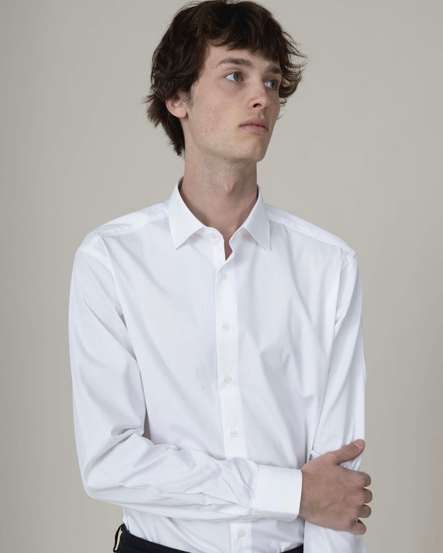 CHEMISE COL ITALIEN EN POPELINE BLANCHE