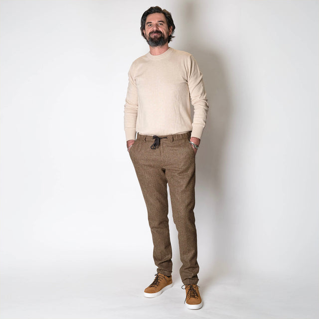 Pantalon "Liverpool" à Lacet amovible Marron Clair à Chevrons