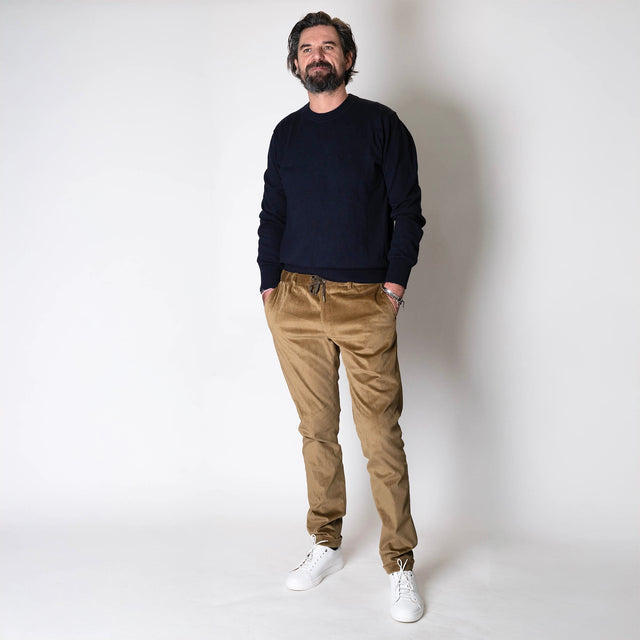 Pantalon "Sean" à Lacet amovible en Velours Grosses Côtes Beige