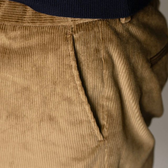 Pantalon "Sean" à Lacet amovible en Velours Grosses Côtes Beige