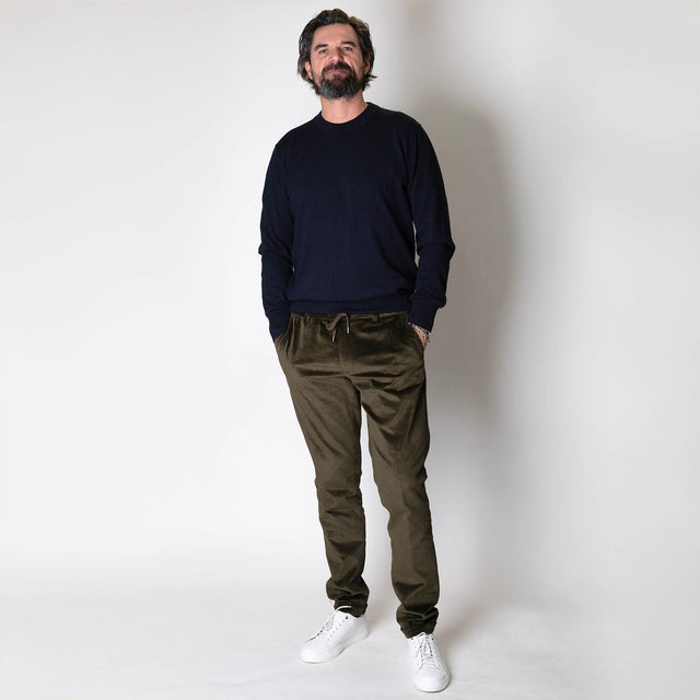 Pantalon "Sean" à Lacet amovible en Velours Grosses Côtes Kaki