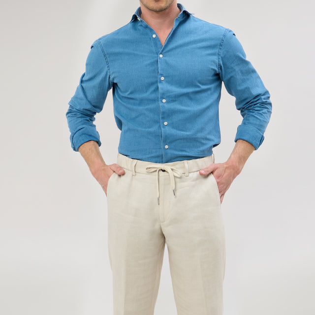 Pantalon à lacet Amovible "Solenzara" en Lin Beige