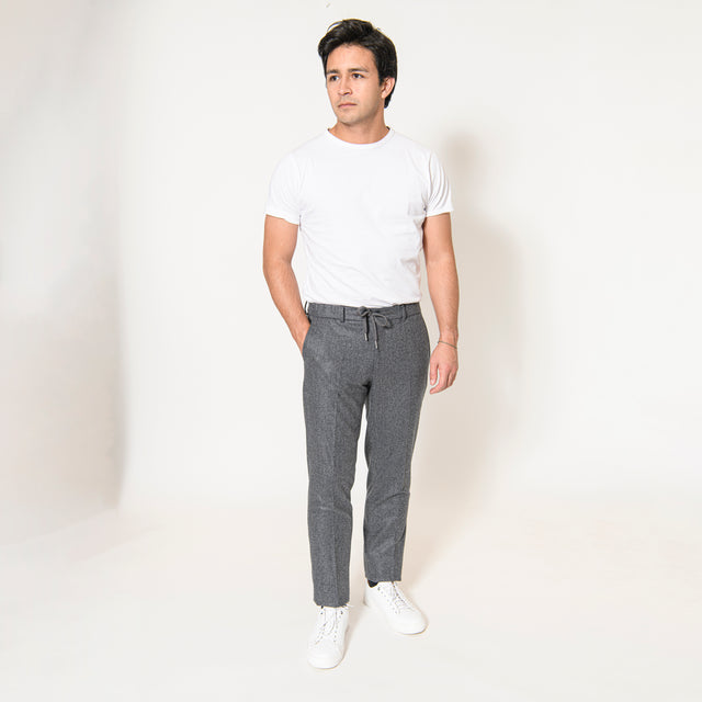 Pantalon "Ayrton" à Lacet amovible en Flanelle Gris Vitale Barberis Canonico